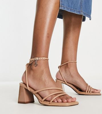 River Island Wide Fit tubular strappy heeled sandal in beige-Neutral