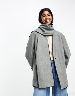 River Island wool scarf coat in mid gray