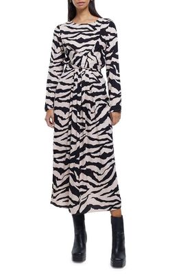 River Island Zebra Print Tie Back Long Sleeve Dress in Beige