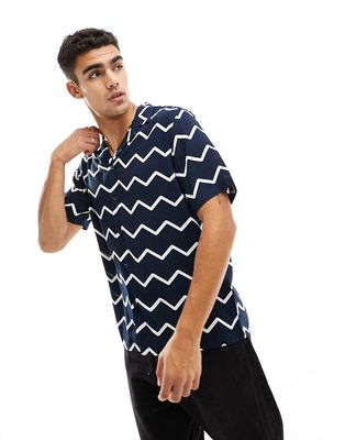 River Island zig zag print shirt in navy - part of a set