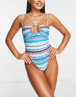River Island zig zag ring detail swimsuit in blue