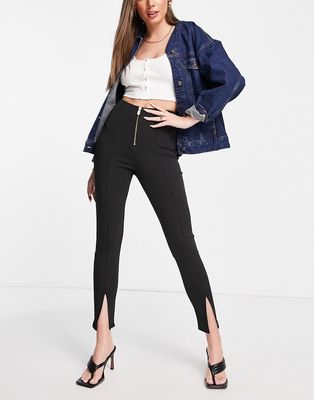 River Island zip detail slit hem leggings in black