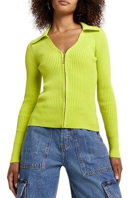 River Island Zip Front Long Sleeve Polo in Lime