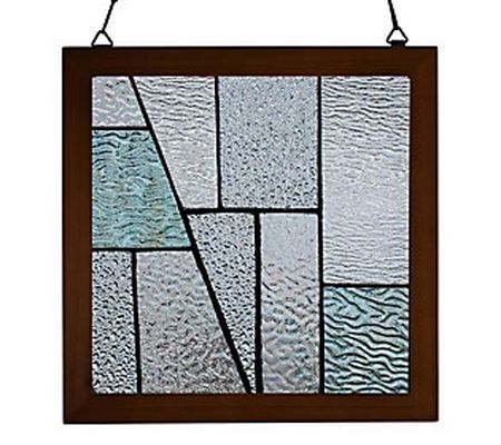 River of Goods 10"H Framed Aqua Stained Glass W indow Panel