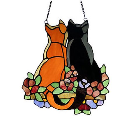 River of Goods 12.5"H Stained Glass Cats Window Panel