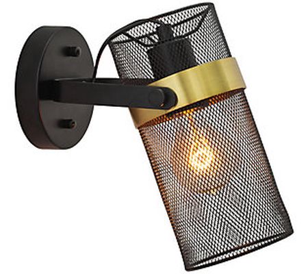 River of Goods 12"H Black Metal Mesh Drum Shade Wall Sconce