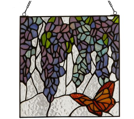 River of Goods 12"H Monarch Stained Glass Windo w Panel