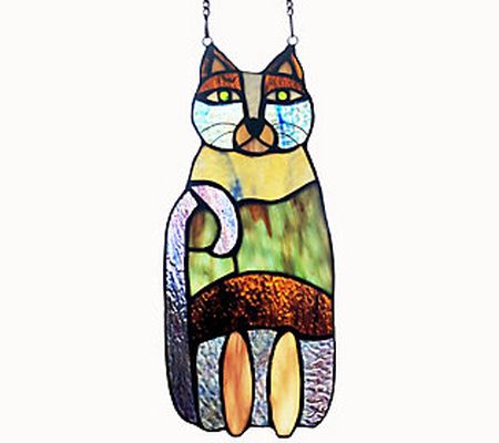 River of Goods 13"H Crazy Cat Stained Glass Win dow Panel