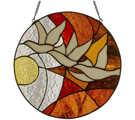 River of Goods 14"H Doves at Sunset Stained Gla ss Window Pane