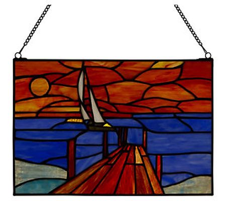 River of Goods 14"L Sailboat Stained Glass Wind ow Panel