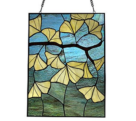 River of Goods 17.5"H Ginkgo Stained Glass Wind ow Panel