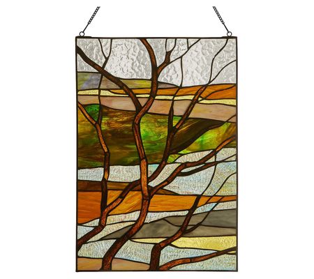 River of Goods 20"H Treescape Stained Glass Win dow Panel