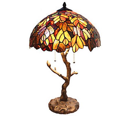 River of Goods 24.5"H Stained Glass Maple Tr ee Table Lamp