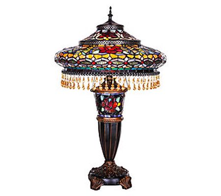 River of Goods 27.5"H Stained Glass Beaded Doub le-Lit Lamp
