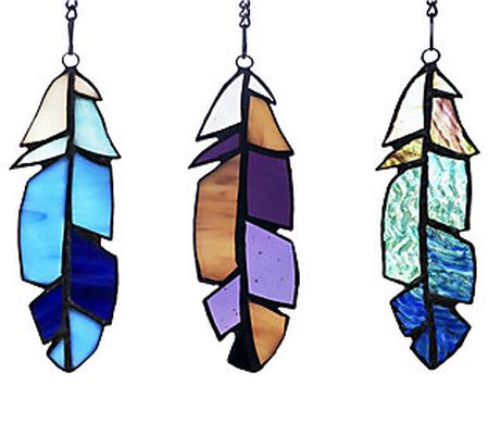 River of Goods Set of 3 Feather Stained Glass W indow Panel