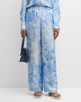 Riverside High-Rise Floral-Print Silk Pants