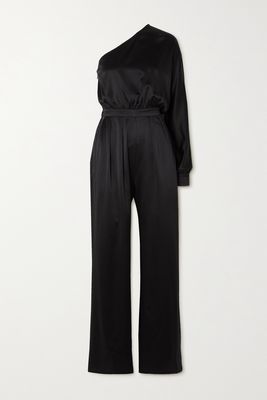 Rivet Utility - Flirt One-sleeve Silk-blend Satin Jumpsuit - Black