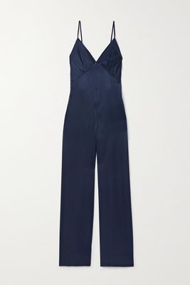 Rivet Utility - Foxy Open-back Silk-blend Satin Jumpsuit - Blue