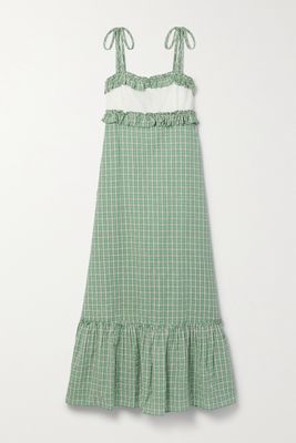 RIXO - Annabel Broderie Anglaise-trimmed Checked Cotton-seersucker Midi Dress - Green