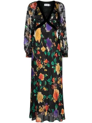 Rixo Ayla floral-print silk midi dress - Black