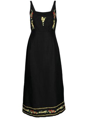 Rixo Benedict floral-embroidered midi dress - Black