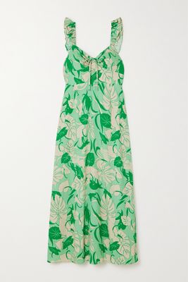 RIXO - Cecile Ruffled Printed Linen-blend Midi Dress - Green