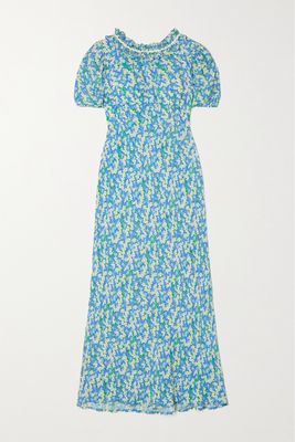 RIXO - Deia Ric Rac-trimmed Ruffled Floral-print Voile Midi Dress - Blue