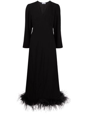 Rixo feather-trim ankle-length dress - Black