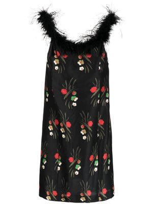 Rixo floral-print feather-trim dress - Black