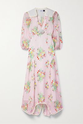 RIXO - Gem Crochet-trimmed Printed Georgette Midi Dress - Pink