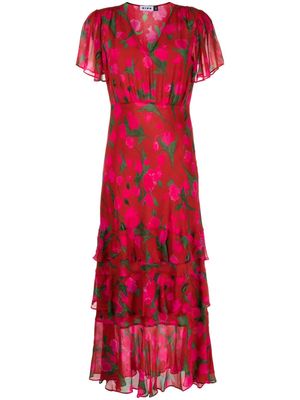 Rixo Gilly floral-print silk midi dress - Red
