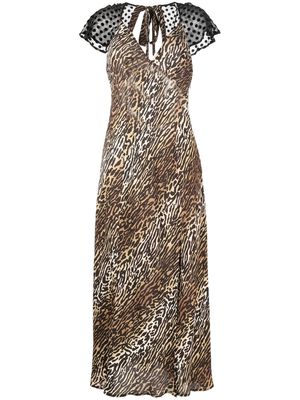 Rixo leopard print cap-sleeve midi dress - Brown