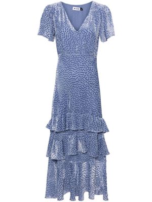 Rixo polka dot-velvet tiered maxi dress - Blue