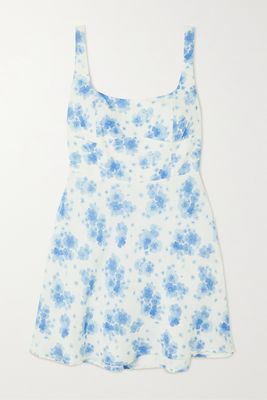 RIXO - Ronan Floral-print Linen-blend Mini Dress - Blue