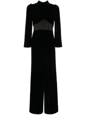 Rixo velvet long-sleeve jumpsuit - Black