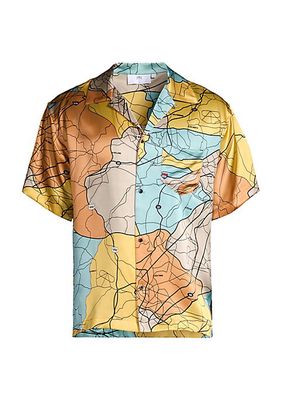 Road Map Print Silk Short-Sleeve Shirt