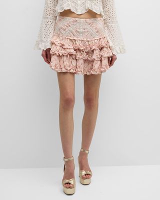 Robeina Floral Tiered Ruffle Mini Skirt