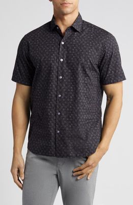 Robert Barakett Accent Geo Print Short Sleeve Button-Up Shirt in Black 