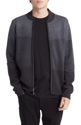Robert Barakett Crosswoods Ombré Jacquard Merino Wool Zip-Up Sweater Jacket in Charcoal