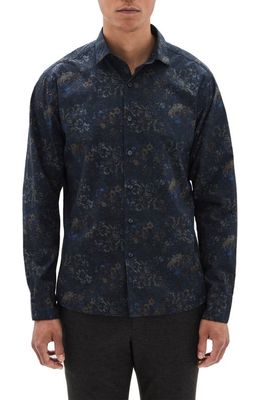 Robert Barakett Felston Floral Print Button-Up Shirt in Black