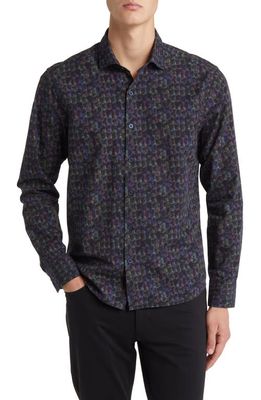 Robert Barakett Holbin Paisley Print Cotton Button-Up Shirt in Navy