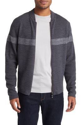 Robert Barakett Malton Wool Piqué Zip-Up Sweater in Charcoal
