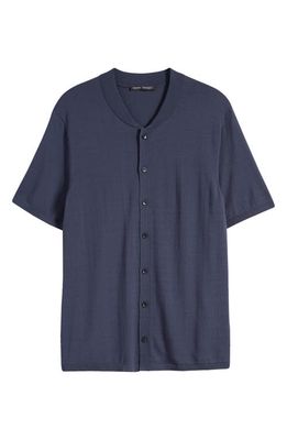 Robert Barakett Momentum Baseball Collar Short Sleeve Knit Button-Up Shirt in Blue