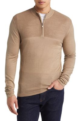 Robert Barakett Newbury Half Zip Wool Sweater in Tan