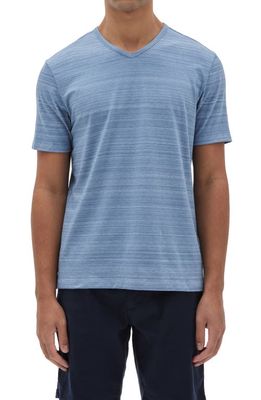 Robert Barakett Roswell Stripe V-Neck Slub Cotton Blend T-Shirt in Blue