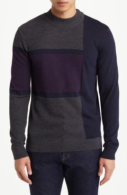 Robert Barakett Sagle Colorblock Wool Mock Neck Sweater in Purple