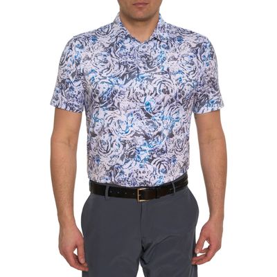 Robert Graham Abstract Rose Floral Performance Golf Polo in White 