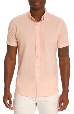 Robert Graham Andrews Stripe Short Sleeve Cotton Button-Up Shirt in Coral