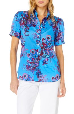 Robert Graham Angie Floral Cotton Puff Sleeve Blouse in Navy