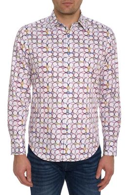 Robert Graham Arthur Geometric Print Classic Fit Cotton Button-Up Shirt in White Multi